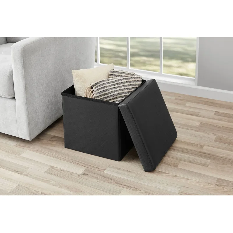 

Collapsible Storage Ottoman Spacious Cube Seat Indoor Organizer Removable Lid Modern Footrest Furniture Clutter Solution