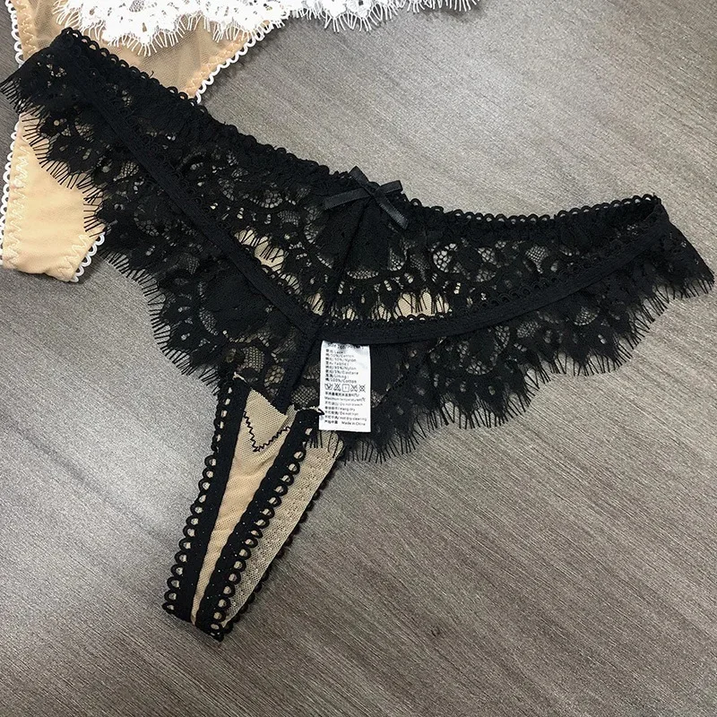 Sexy Thongs for Lady Low-waist Lace Pantie Bikini G-String Cotton Base Underpants Birthday Appointment Gift Temptation Knickers