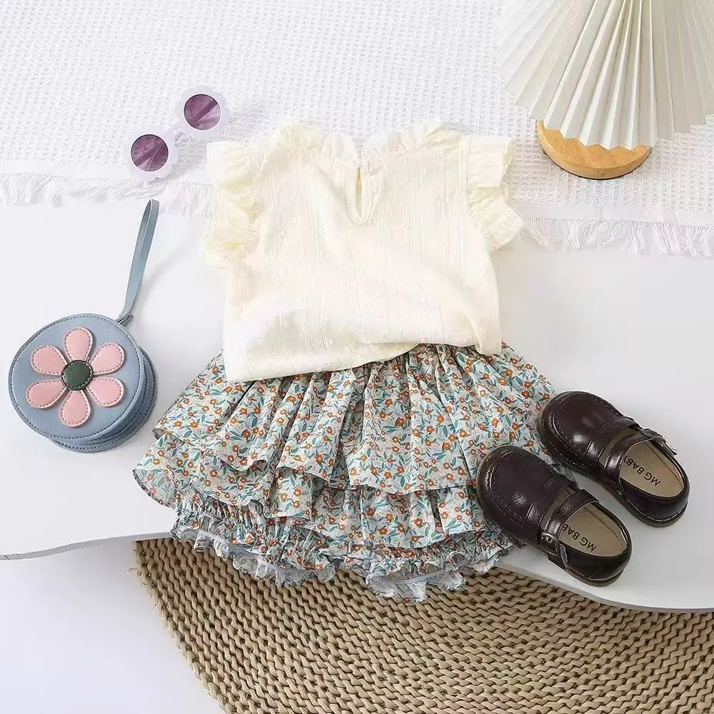 2024 New Girls' Suit Summer Children's Dress Baby Girl Fashionable Children's Top+Skirt Two-Piece Set image 3