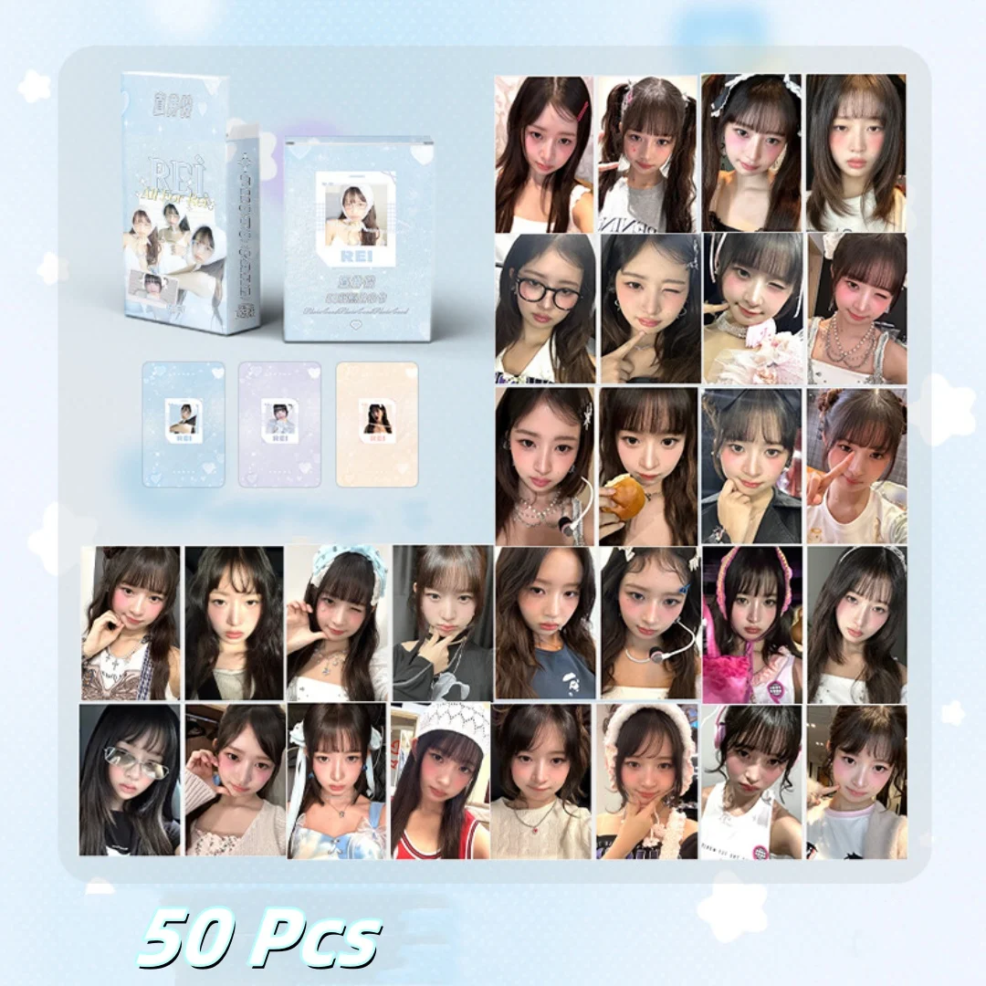 Cartes Druo laser Rei, cartes photo Selfie, cartes postales Kpop en boîte, mode deux côtés, objets de collection d'anniversaire GérBirthday, 50 pièces/ensemble