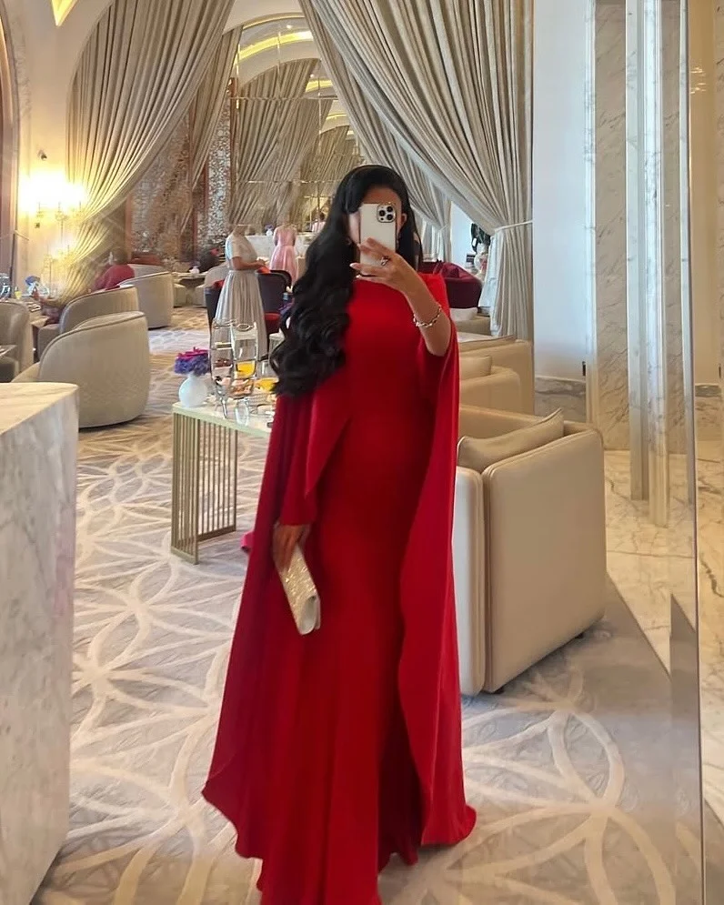 

Arabian Night Luxurious Red Women's Evening Dresses Simply Draped Prom Gowns Vestidos Para Mujer فستان سهره منفوش