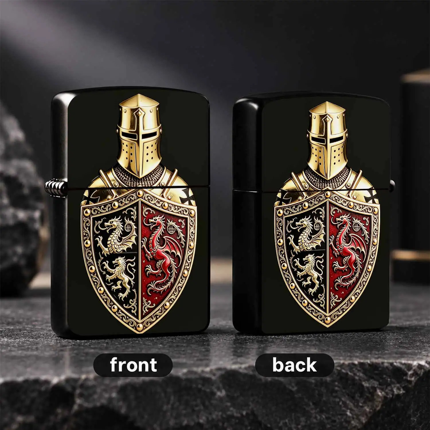 Vintage Exquisite Knight Heraldry Themed Lighter, Embossed Dragon Lion Coat Of Arms Pattern, Polished Retro Craftsmanship, Ideal For Daily Use Gifting Collection, Suitable For Multiple Scenarios Like Outdoor Travel Busi A Humorous And Inter