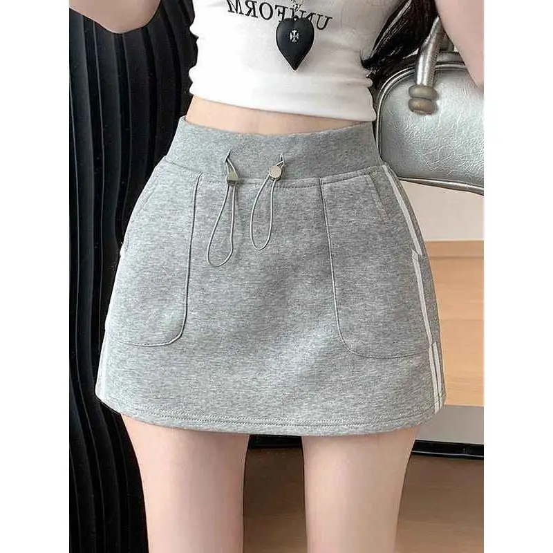 High Waist Drawstring Striped Contrast Patchwork Trend A-line Skirt Summer Fashion Sports Half Skirt Korean Sexy Women Clothing