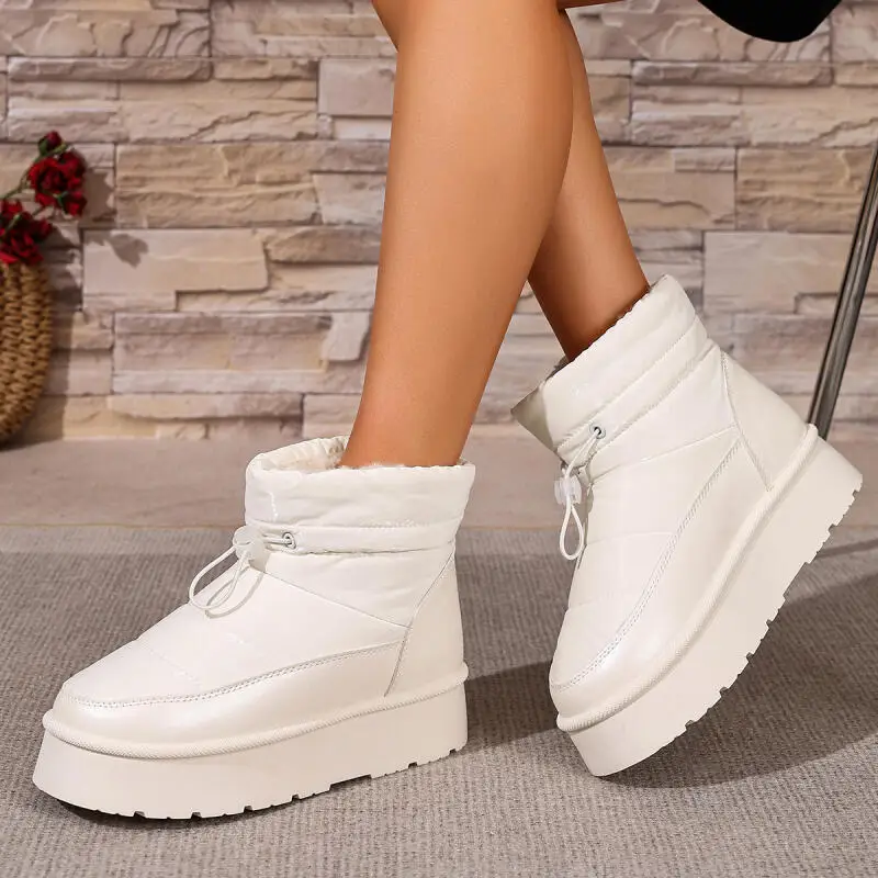 

2025 Winter Waterproof Fabric Thick Bottom Snow Boots Women Elastic Band Warm Plush Ankle Boots Woman's Short Moon Booties Shoes