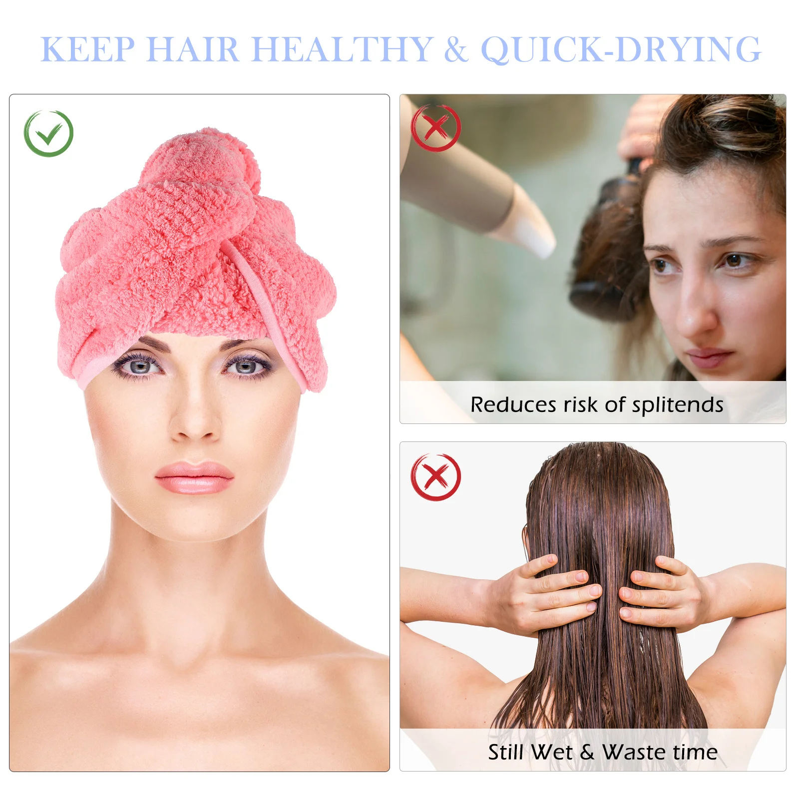

Absorbent Hair Drying Towel Fast Dry Hair Wrap Button Cap Shower Bathroom Essential Lightweight Portable Convenience