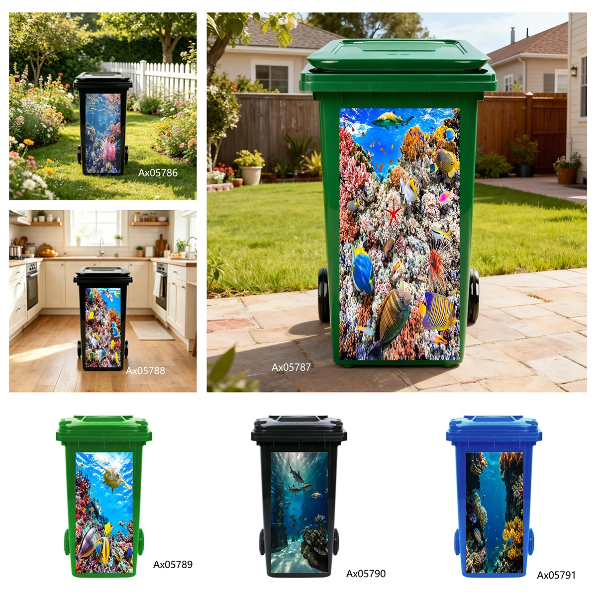 Wheelie Bin Sticker Waterproof Removable Manta Ray Deep Blue Ocean Underwater Landscape Decal For Garbage Bin Outdoor Decor