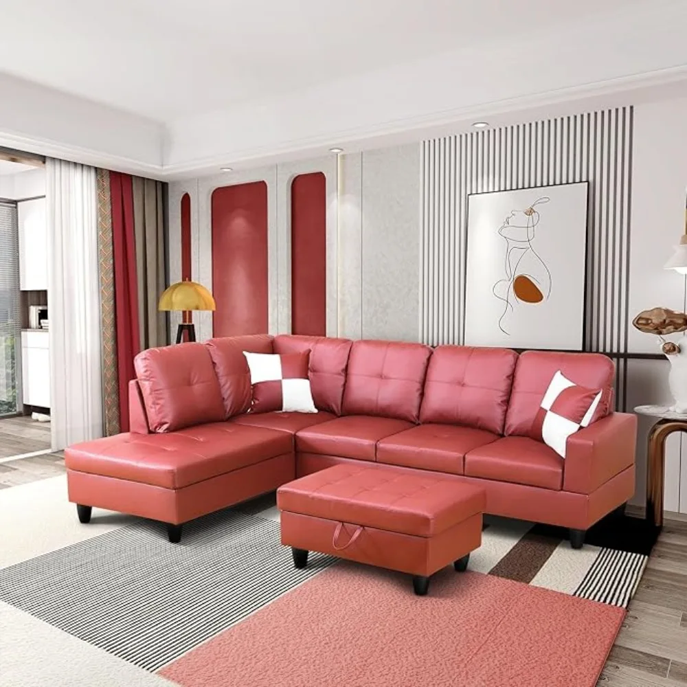

Living Rooms, L Shape Modular Sofa Set with Storage Ottoman Chaise,PU Leather Living Room Furniture Couch Sets,Livings Room Sets