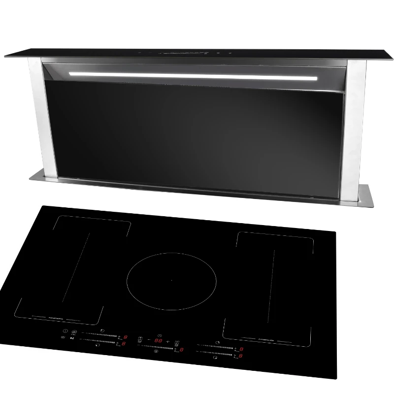 Stylish kitchen Downdraft range Hood with induction hob combination