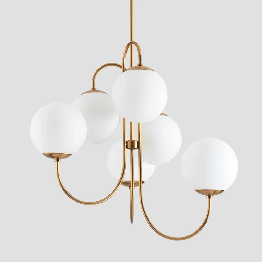 Gooseneck Chandelier Glass Balls Pendant Lamp Ceiling Hanging Light Pipe Suspension for Living Dining Room