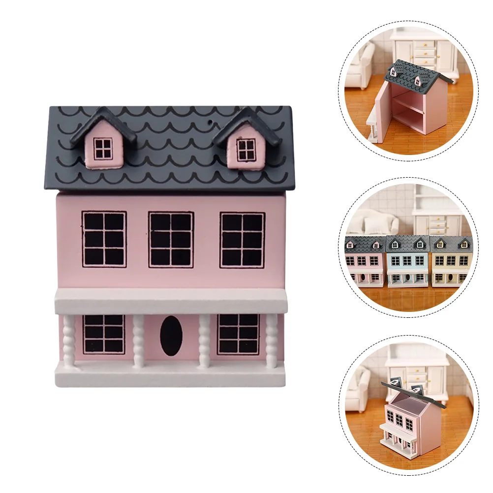 

Portable Villa Small House Kids Micro Villas Ornament Miniature Pink Wood Tiny