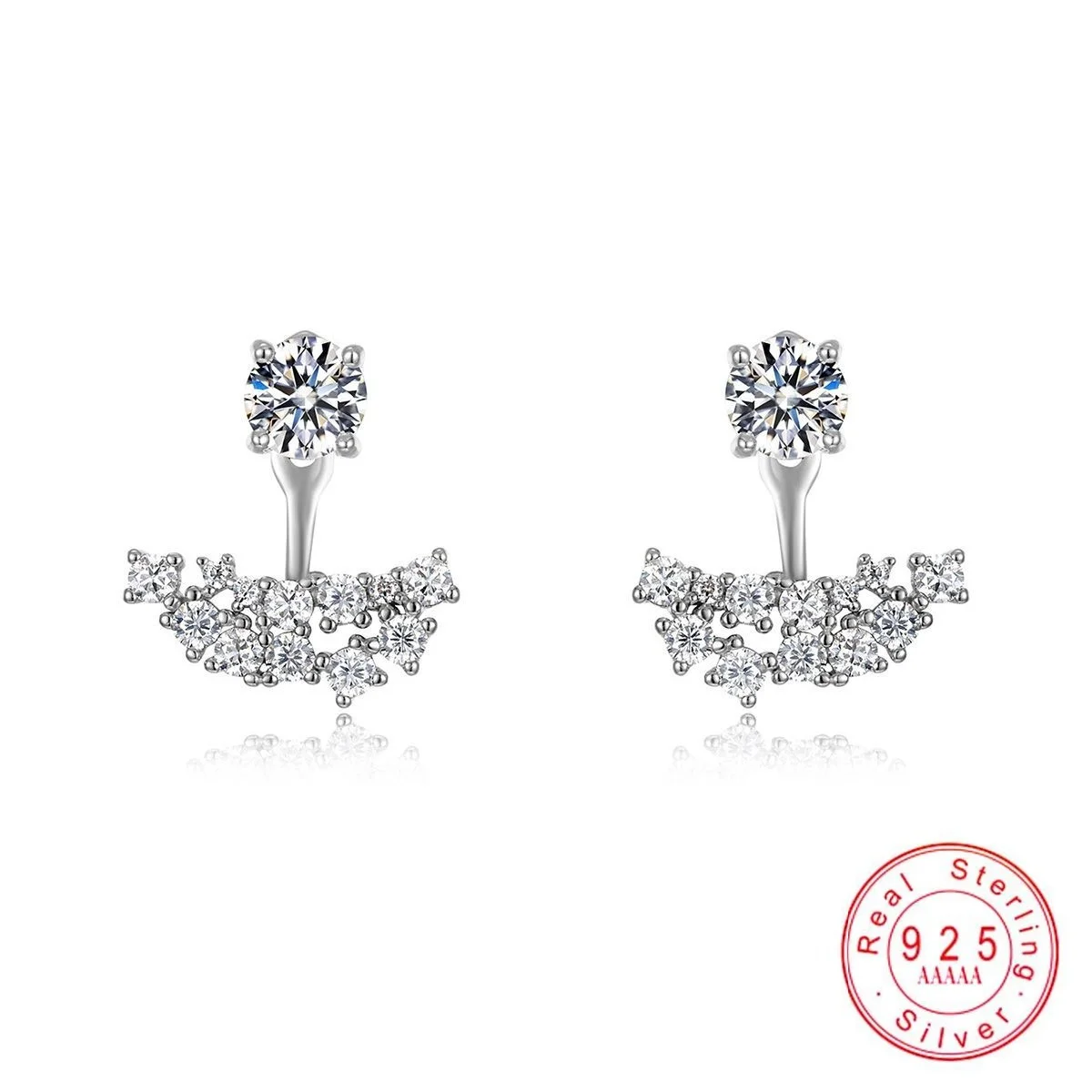925 Sterling Silver Moissanite Stud Earrings Front Back Design Cluster Moissanite Earrings for Women Wedding Bridal Fine Jewelry