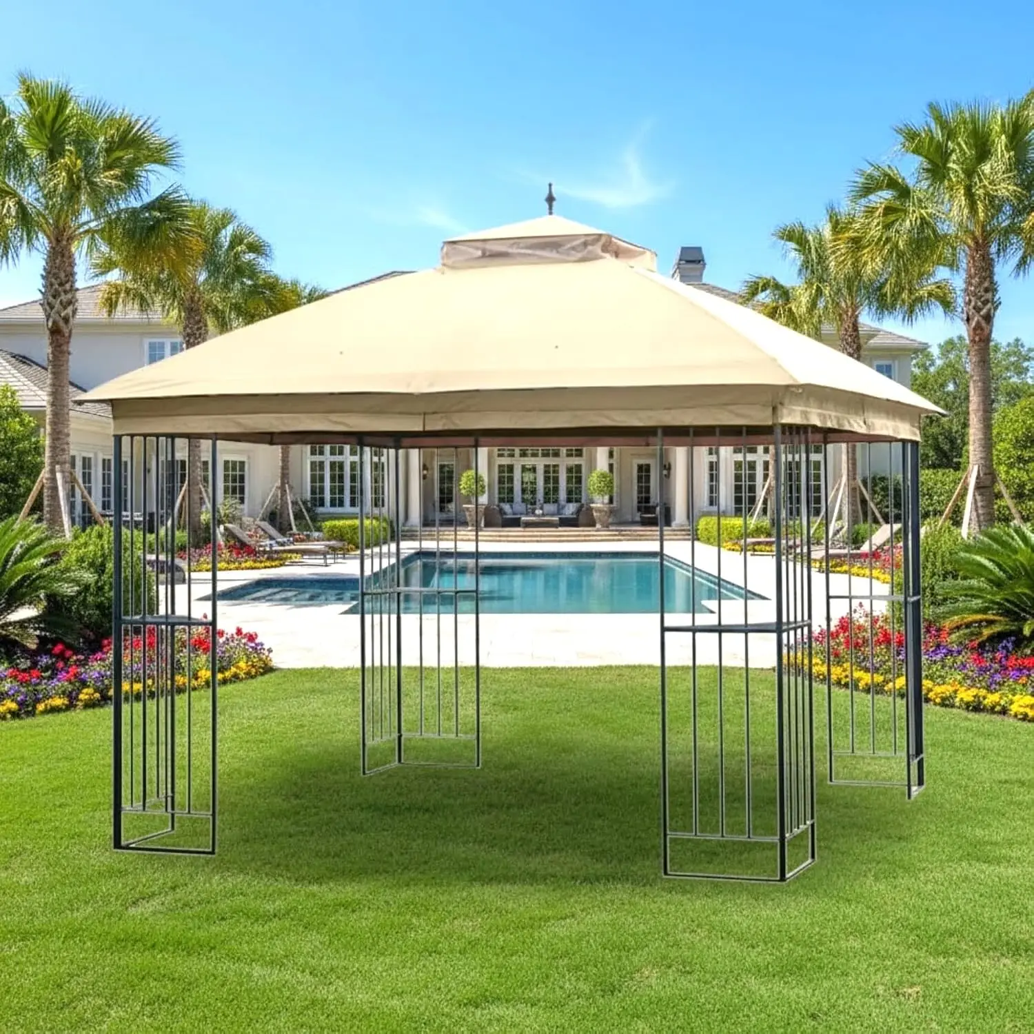 10x10ft Gazebo Replacement Canopy Top Reinforced Riplock 350 Fabric Water UV Resistant Outdoor Patio Cover, Customized