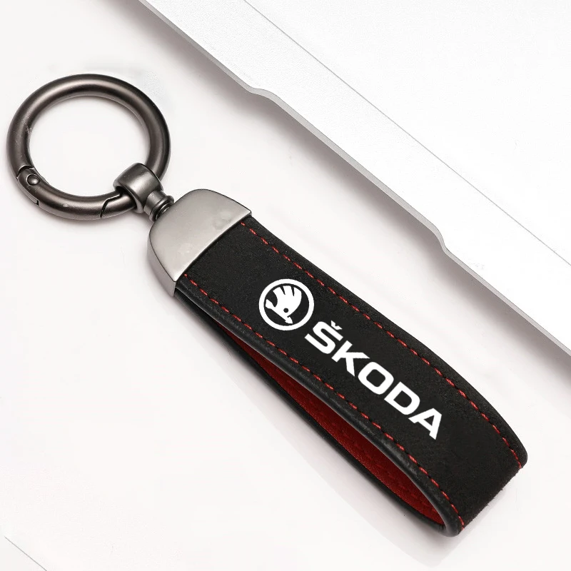 Suede Car Keychain Pendant Jewelry Keyring Men Gift For Skoda Octavia Fabia Rapid Superb Karoq Kodiaq Scala Kamiq Roomster Enyaq