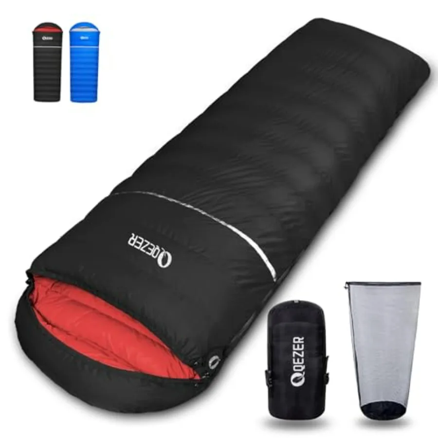 

Down Sleeping Bag for Adults: 600 Fill Power Goose Down, Black, Ultralight Compact with Compression Sack for Backpacking, Campi
