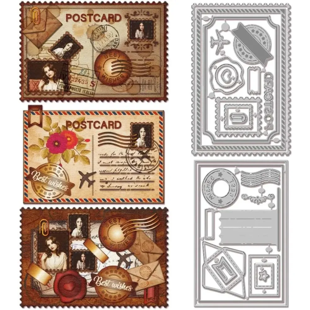 2 Stück, 2 Stile, Postkarten-Thema, Kohlenstoffstahl-Stanzformen, Schablonen für DIY Scrapbooking, Fotoalbum, dekorative Prägung, Papierkarten