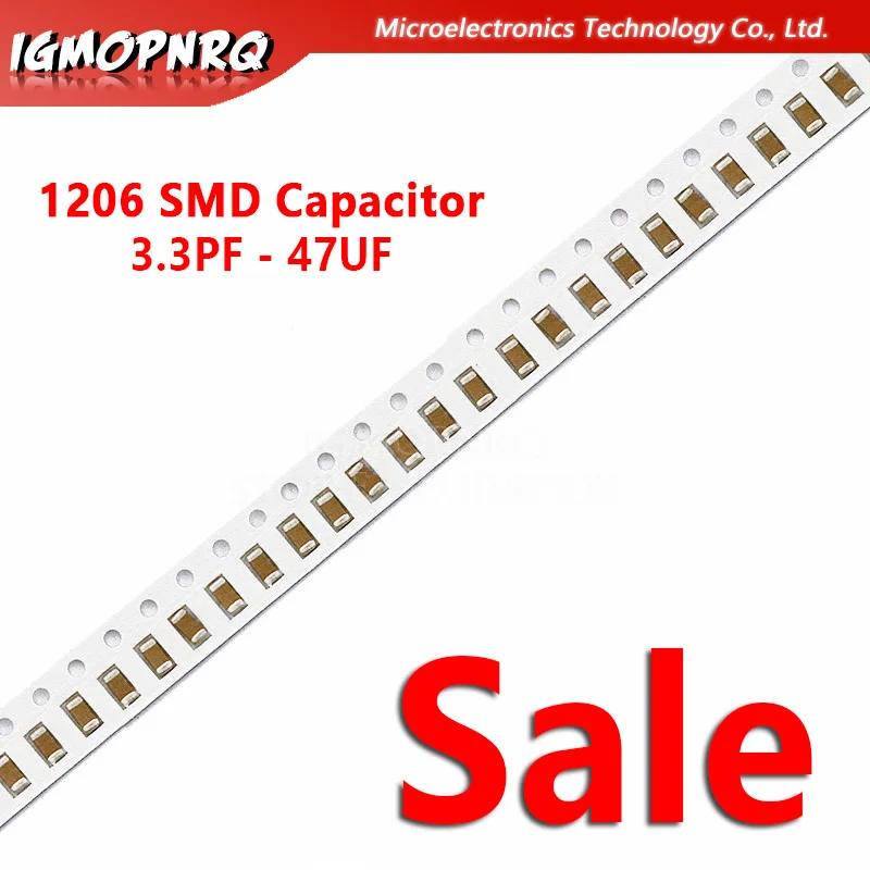 100pcs 10PF-47UF 1206 SMD 50V X7R Error 10% 10uf 106K  0.1UF 1UF 47UF 2.2UF 22UF 1UF Ceramic Capacitor MLCC 106 476K 104K 105K