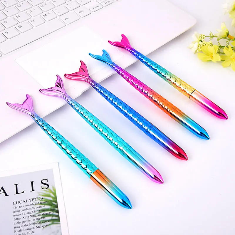 Stylos à bille en forme de sirène, 10 pièces, dégradé coloré, belle queue de poisson, papeterie, stylos à Gel de dessin animé, cadeau