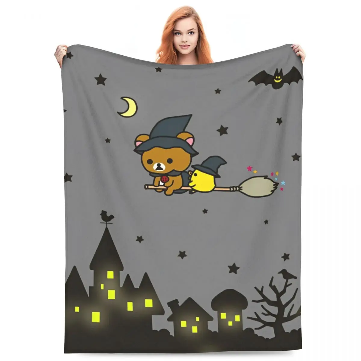 Super Soft Blanket Picnic Rilakkuma Halloween Throw Blanket Flannel Bedspread For Couch Chair Pattern Sofa Bed Cover