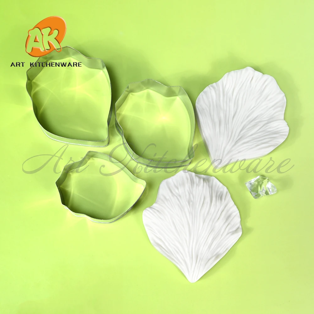 Peony Petal Veiner Silicone Mold Stainless Steel Cutter Mould DIY Fondant Flower Leaves Clay Model Cake Decorating Tool Bakeware