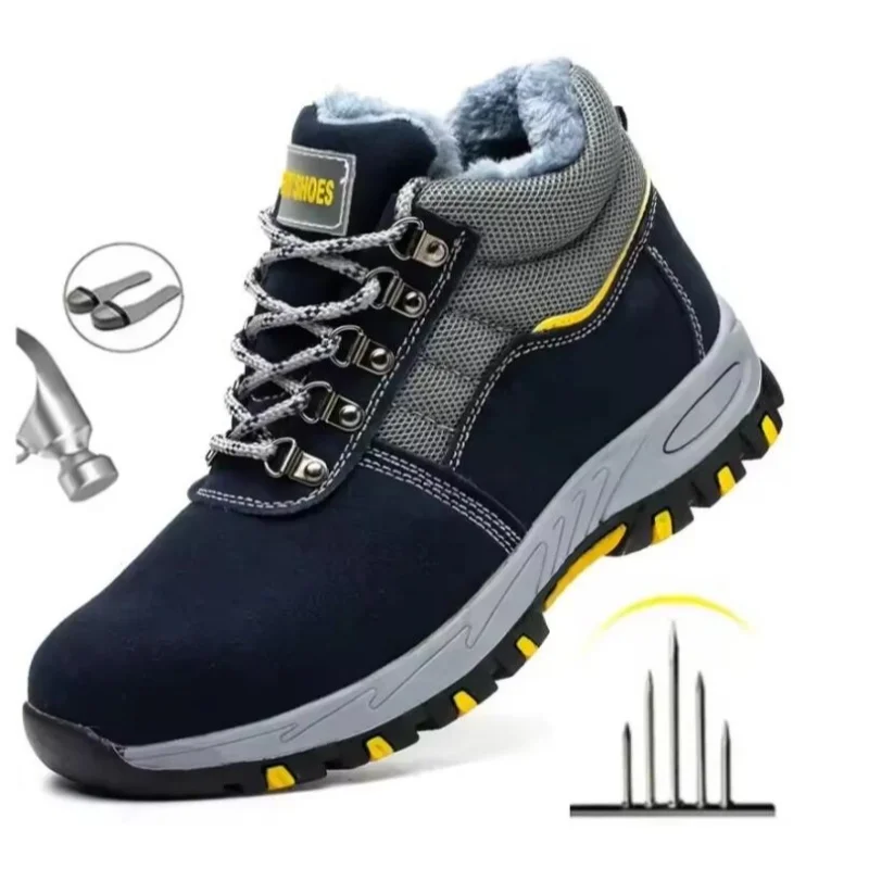 

Winter Boots Men Steel Toe Cap Safety Boots Work Shoes Men Puncture-Proof Work Boots Plush Warm Safety Shoes Male