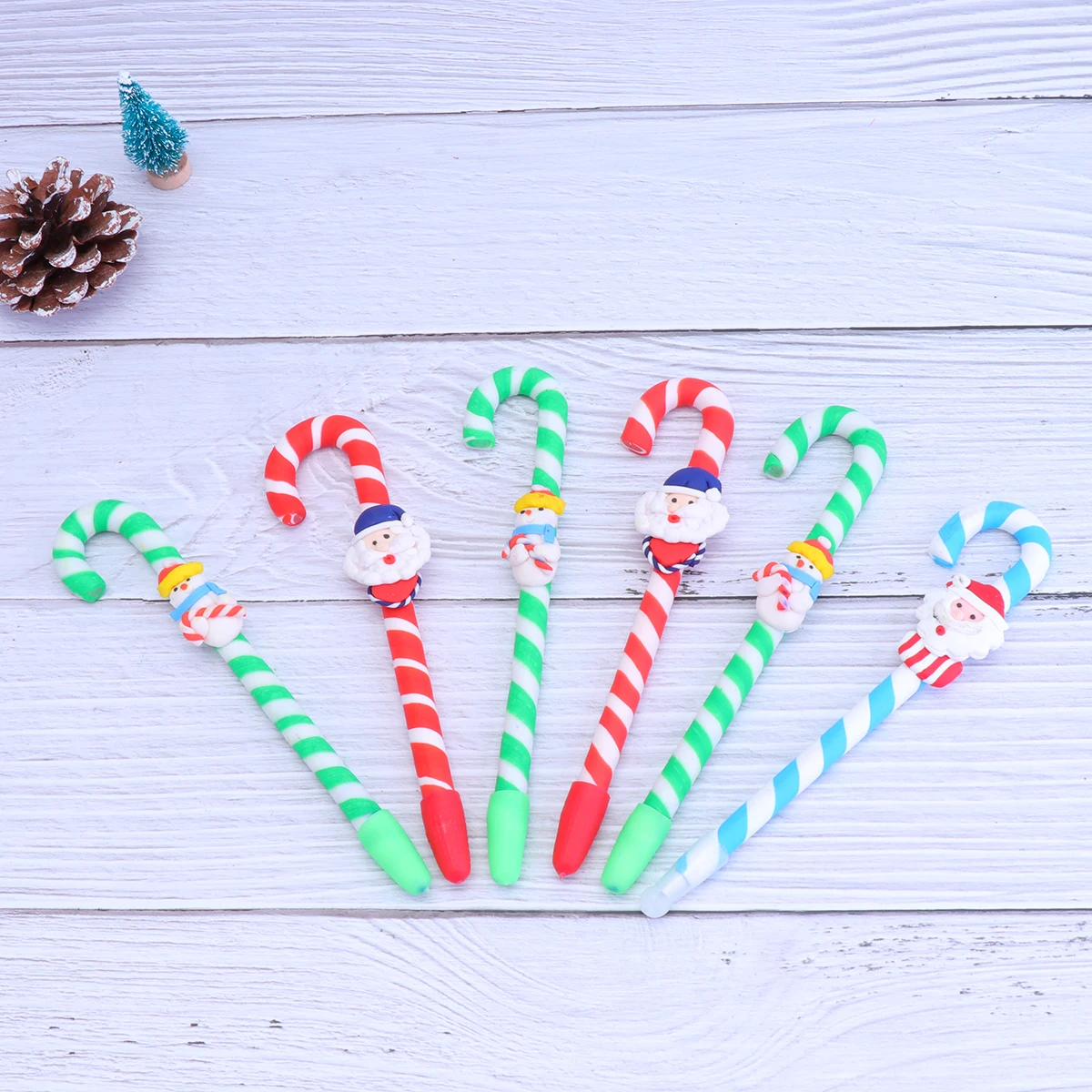 6 قطعة أقلام جل عيد الميلاد بوليمر كلاي عكاز تصميم الكتابة السلس مضحك القرطاسية الطلاب جوائز هدايا حفلة عيد