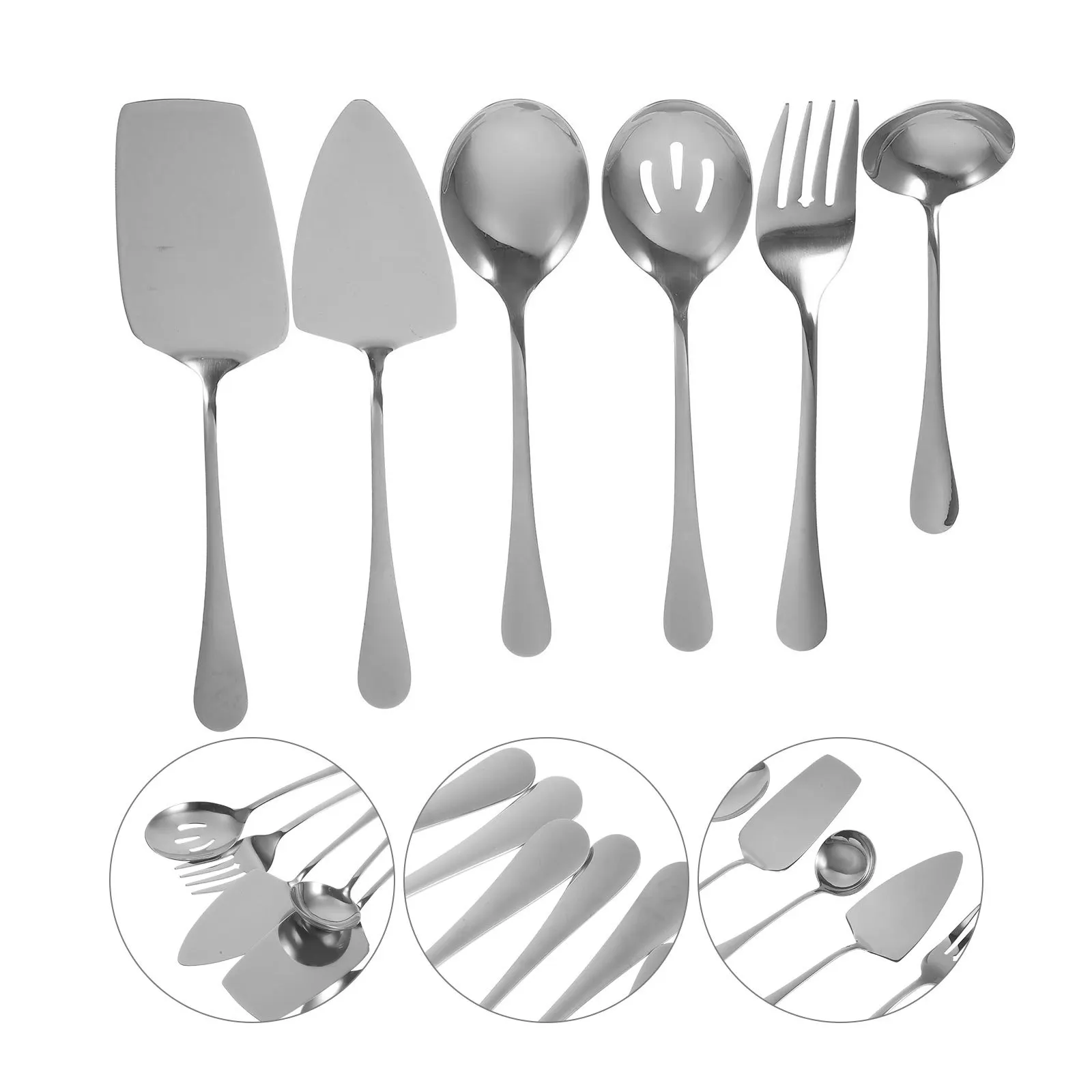

Serving Utensils Buffet Spoons Cake Spatula Stainless Steel Dinnerware Silver Server Slotted for