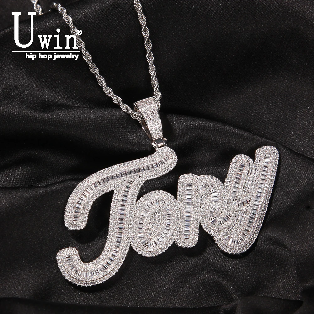 

Uwin Baguette Letter Pendant Custom Name Necklace Iced Out Cubic Zirconia Characters Fashion Hip Hop Jewelry