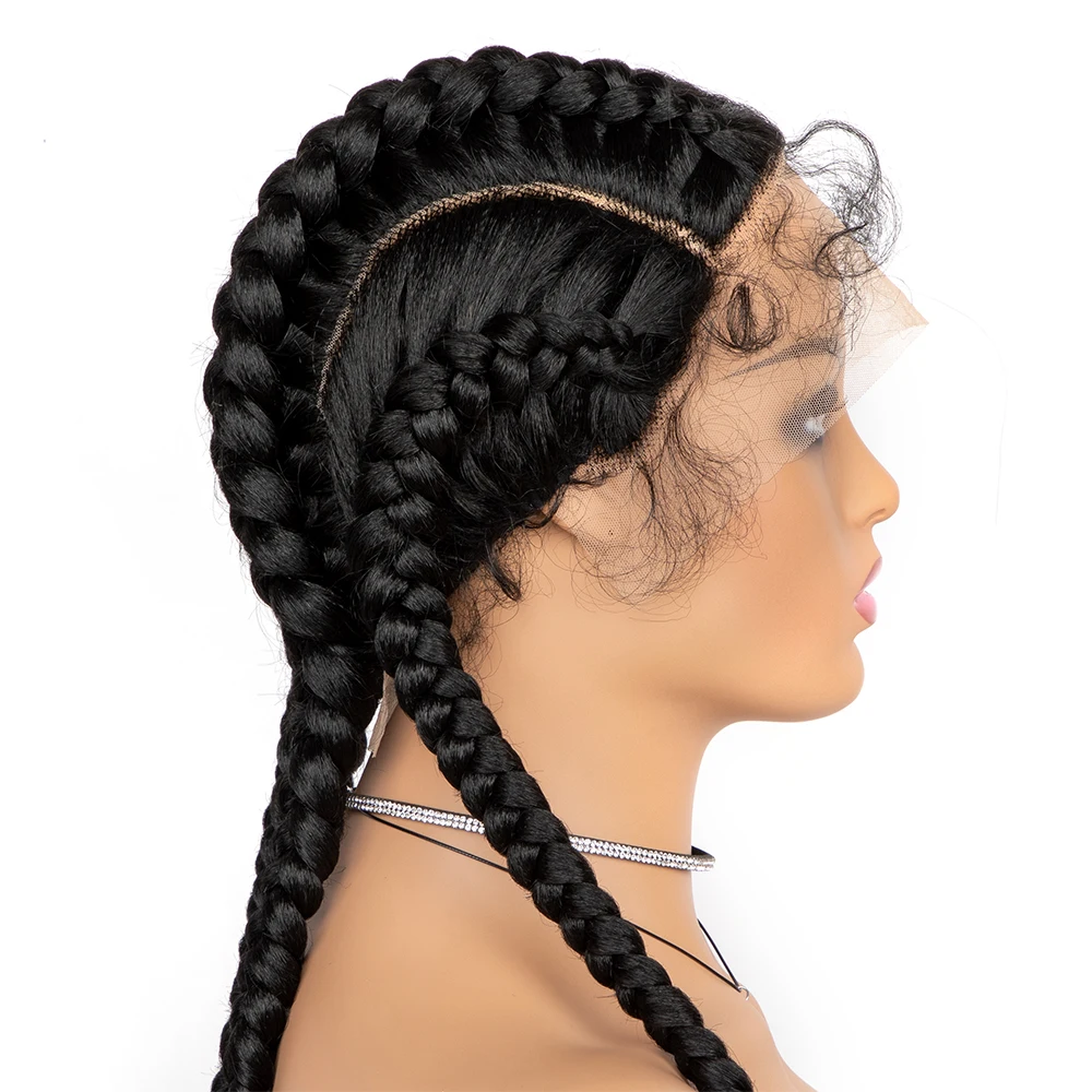 Braided Wigs Synthetic Lace Front Wig for Black Women Cornrow Braids Lace Wigs with Baby Hair Box Braid Wig for Cosplay 32 Inch