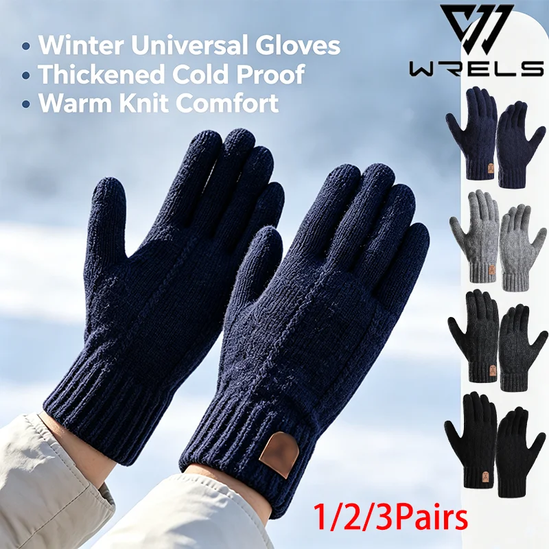 1/2/3Pairs Winter Universal Gloves Thickened Cold Proof Cycling Outdoor Gloves Casual Warm  Elastic Knitted Sking Hiking Gloves