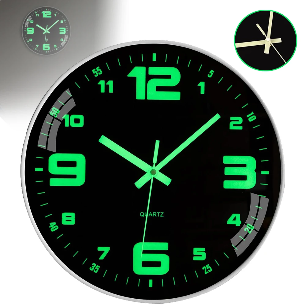 Leuchtende, geräuschlose Wanduhr, runde, geräuschlose Uhr mit klarem Zifferblatt, ideal für die Wanddekoration in Haus, Schlafzimmer, Wohnzimmer und Flur.