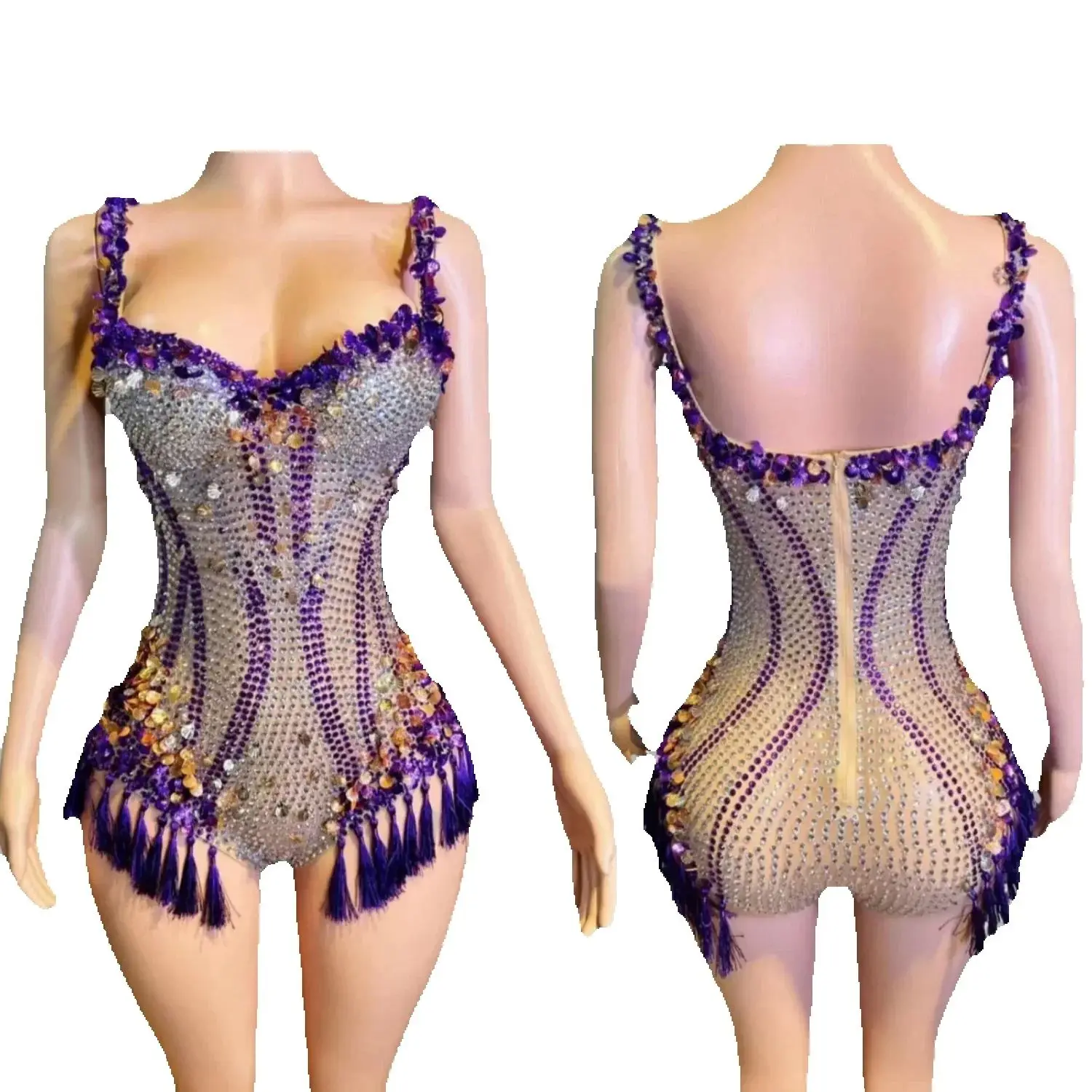 

Sparkly Colored Sequins Fringe Luxury Women's Sexy Dance Stretch Bodysuit Birthday Party Leotard Singer Nightclub Prom