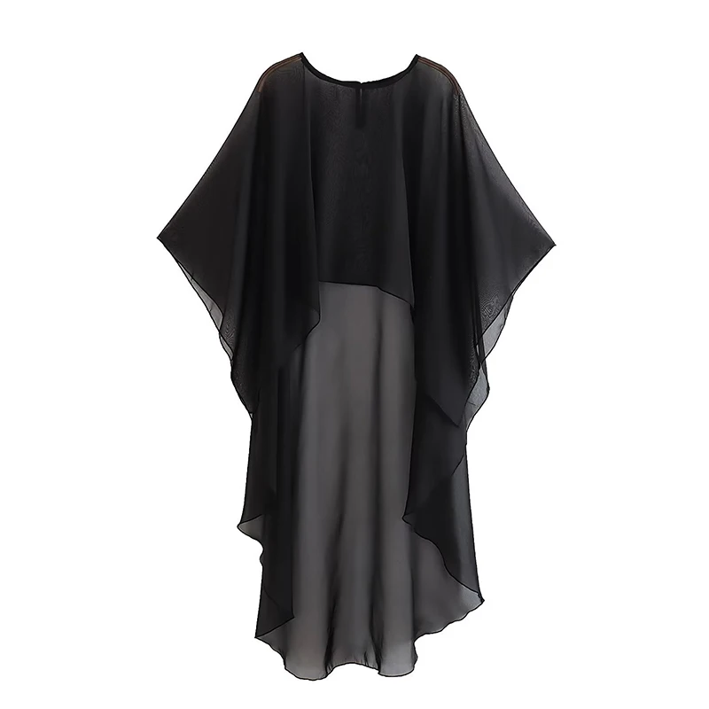 Dames Zomer Mode Poncho Tops Asymmetrische Tule Cape Chique Jas Tops Dame Elegante Jassen Casual Losse Transparante Dunne Jas