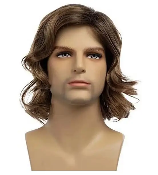 Brown Wigs for Men Synthetic Wig Wavy Wig Long Ombre Dark Brown Synthetic Hair Daily Party Cosplay Wigs