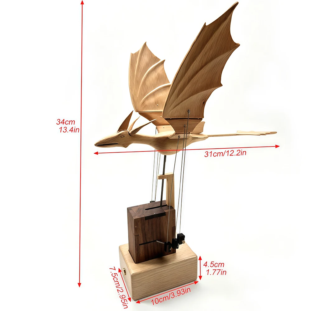 Wooden Automaton Pterodactyl Sculptures, Motorized Flap Wing Wooden Dragon Statue Living Room Desk Decor Handicraft Gift