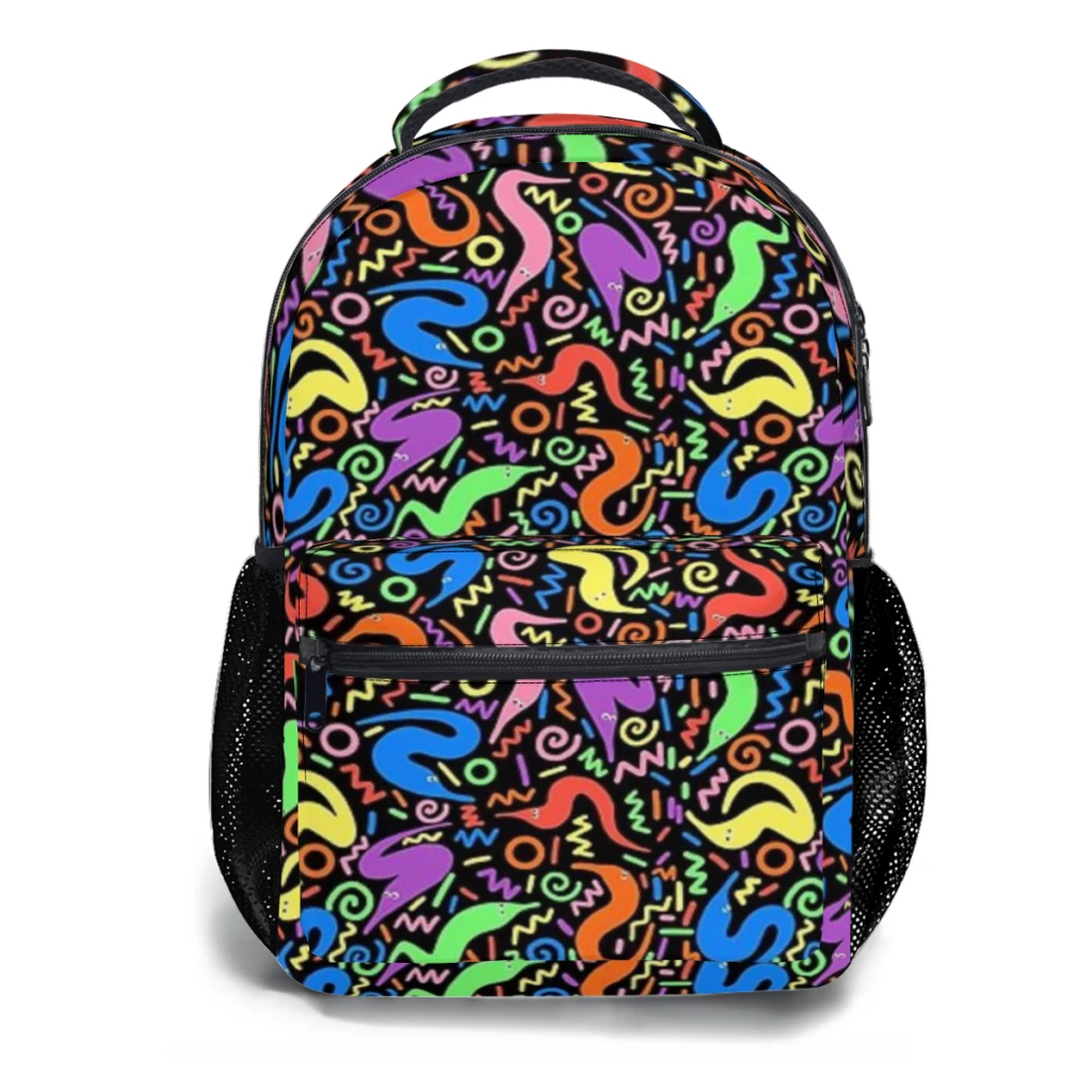 Worm Op Een String Retro Bowlingbaan Tapijt Schooltas Voor Meisjes Grote Capaciteit Studentenrugzak 17Inch