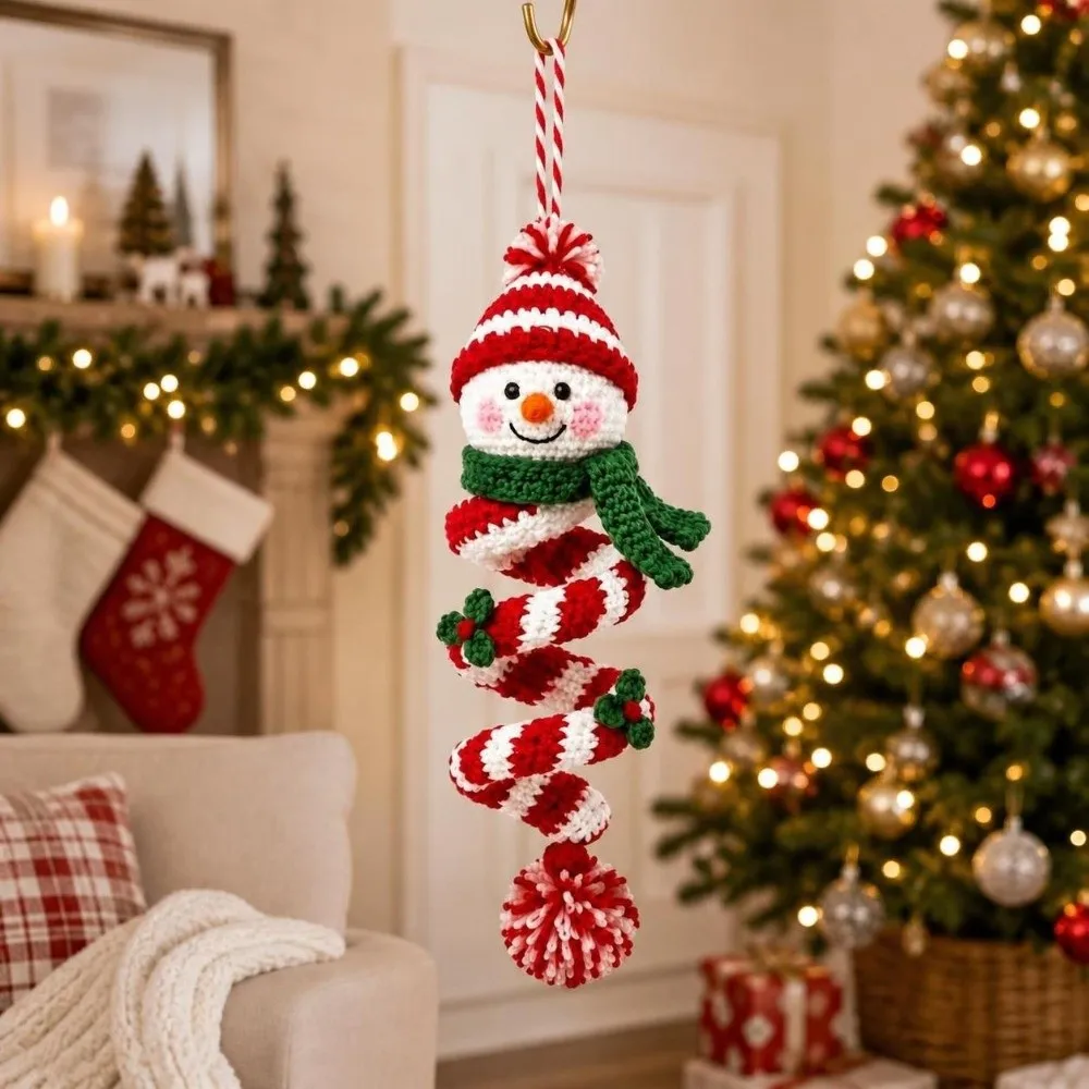 Beginner Friendly Christmas Crochet DIY Kit Hademade Yarn Project Snowman Spiral Ornament Hanging Making Kit
