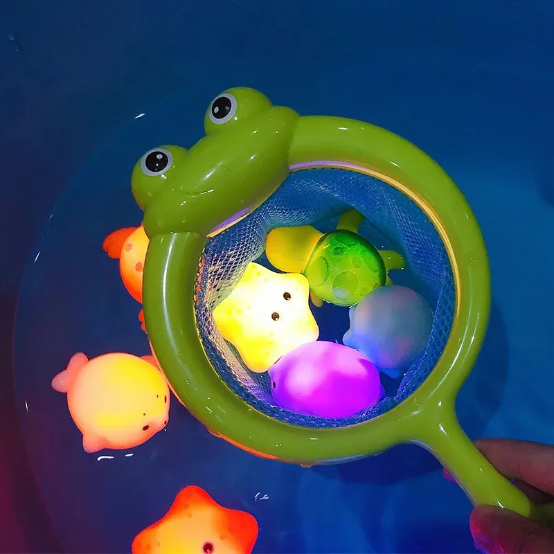 Children's Bath Toys Induction Water Play Light-up Animal Bathroom Toys Light Net Fishing Turtle Coax Baby