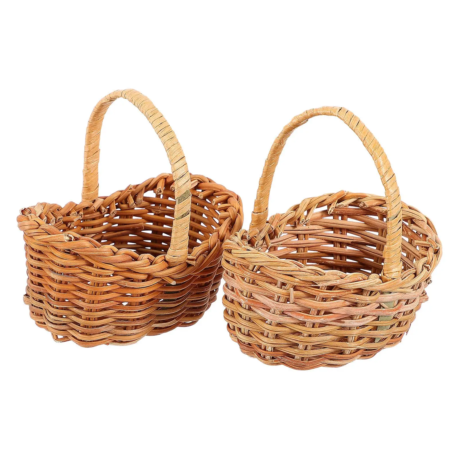 

2 Pcs Rattan Flower Basket Small Hand-held Storage Handheld Girl Mini Woven Handle Baskets Ornament Shopping