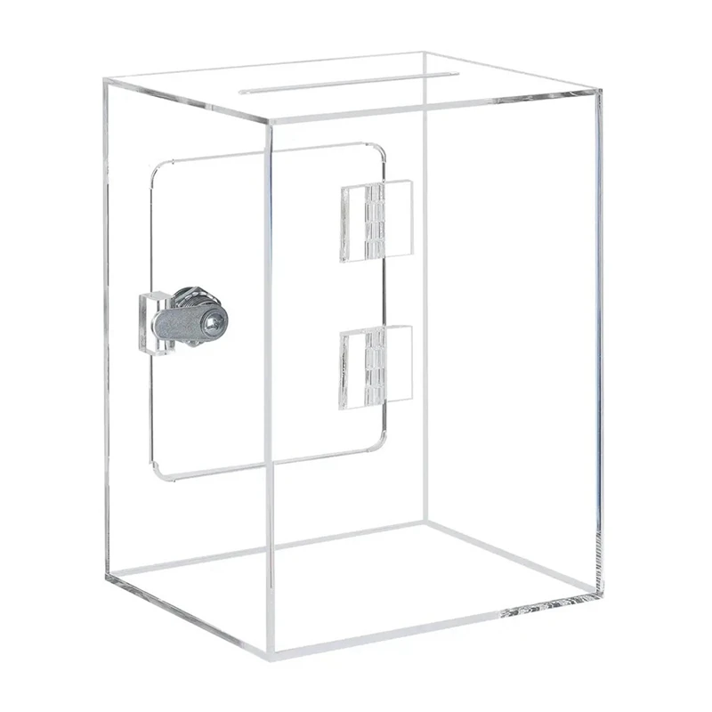 Acrylic Donation Ballot Box- Tip Jar For Money With Lock Key Suggestion Box Comment Box Vote Box