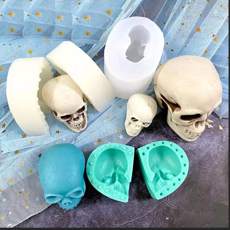 ฮาโลวีน Skull บีบแม่พิมพ์ซิลิโคนสร้างสรรค์เค้กช็อกโกแลตตกแต่งเทียนยิปซั่มแม่พิมพ์