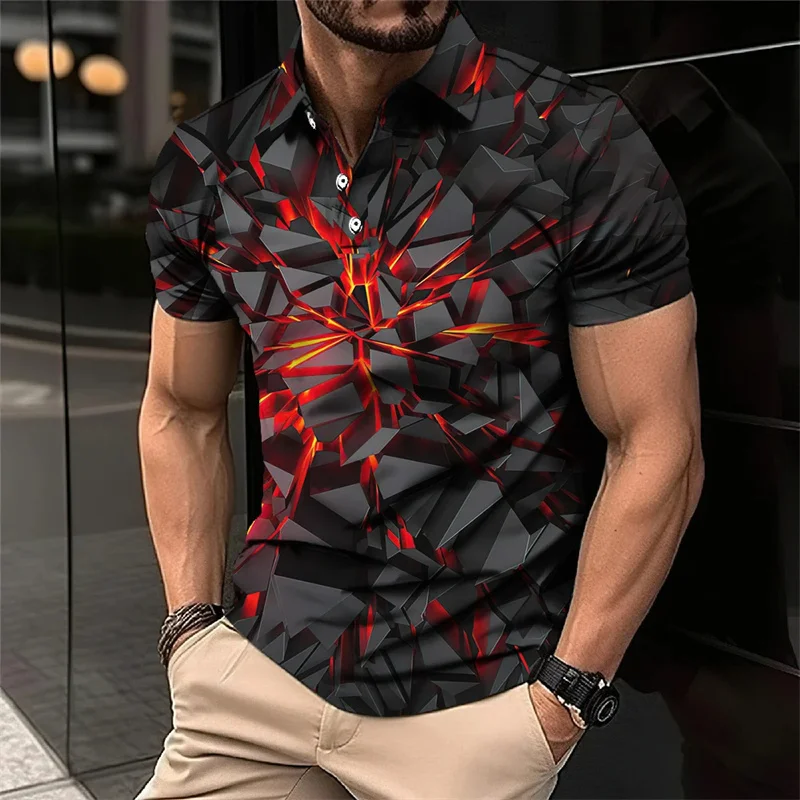 3D Printed Cool Sense Polo Shirt For Men Mecha Pattern Short Sleeves Summer Casual Lapel Tops Sports Oversized Tees T-Shirt