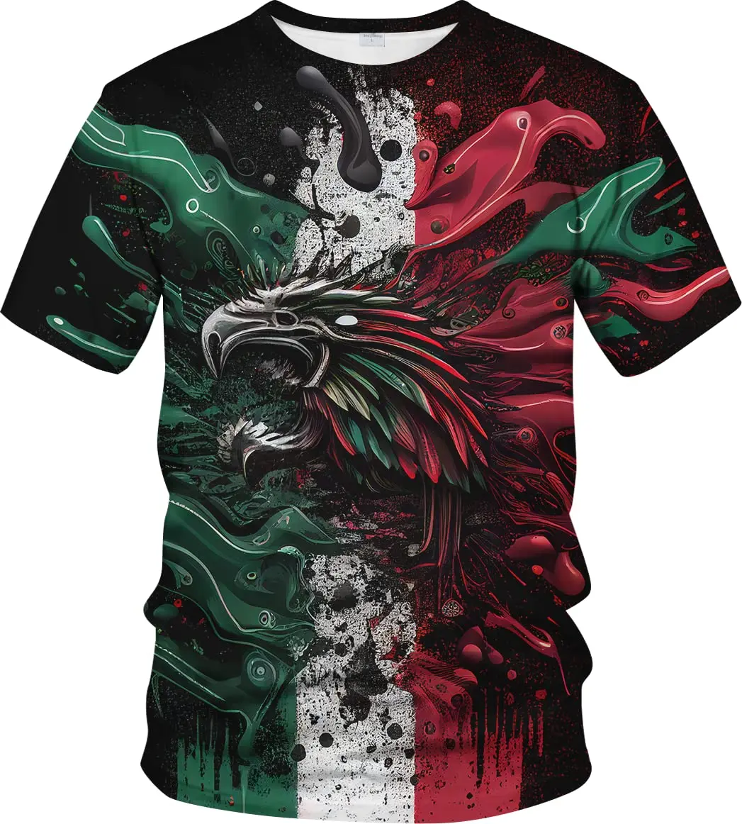 Full Print Mexican Flag Tshirt For Men Short Sleeves Summer 3d Printing Mexico Tee Tops Streetwear Mens Oversized T Shirt