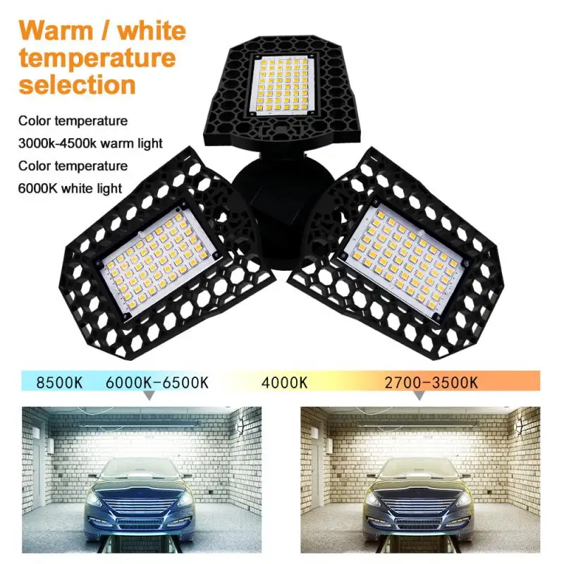 Deformable Bulb Industrial Lighting 3000k/6000k Adjustable 3 Panels 40/60/80w For Shop/storage/warehouse Led Garage Light Hot