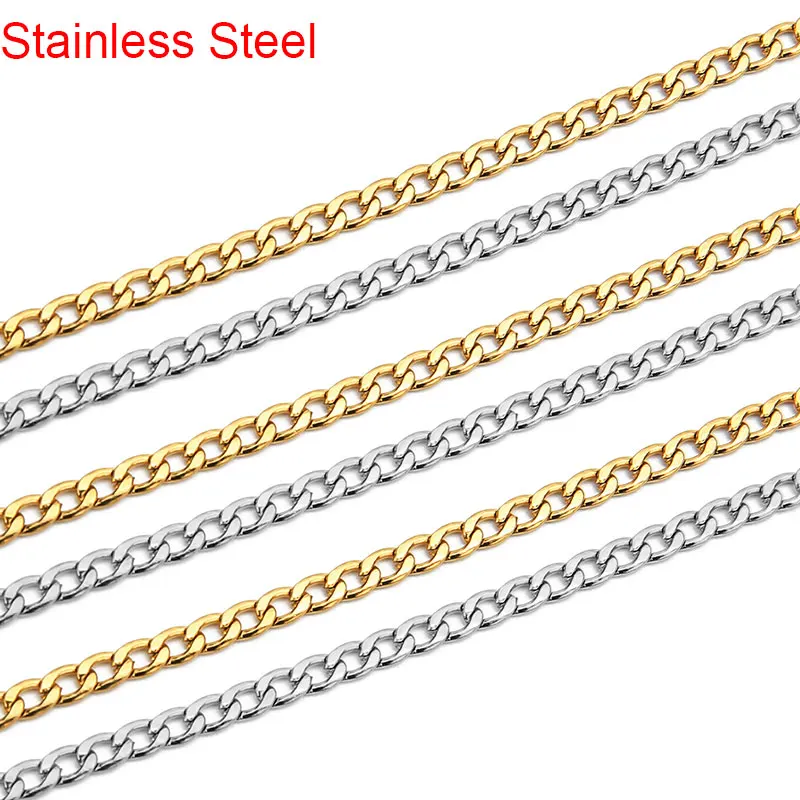 

2meters Stainless Steel Link Cuban Chains Bulk 3mm Golden Color Necklace Chains Lot for Diy Bracelet Jewelry Making Findings