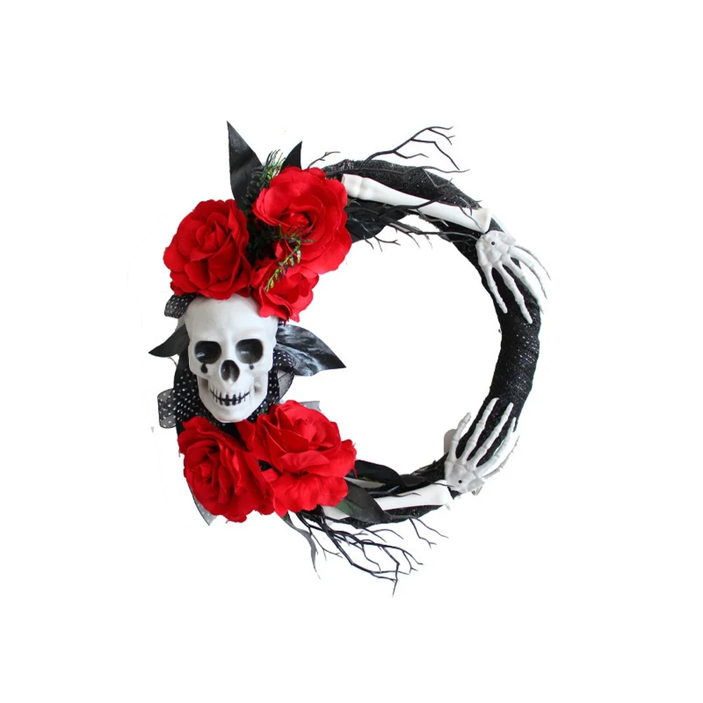 Floral Skeleton Wreath Halloween Decoration 40x40cm Sturdy Plastic Dried Branches Lightweight 193g Spooky Prop