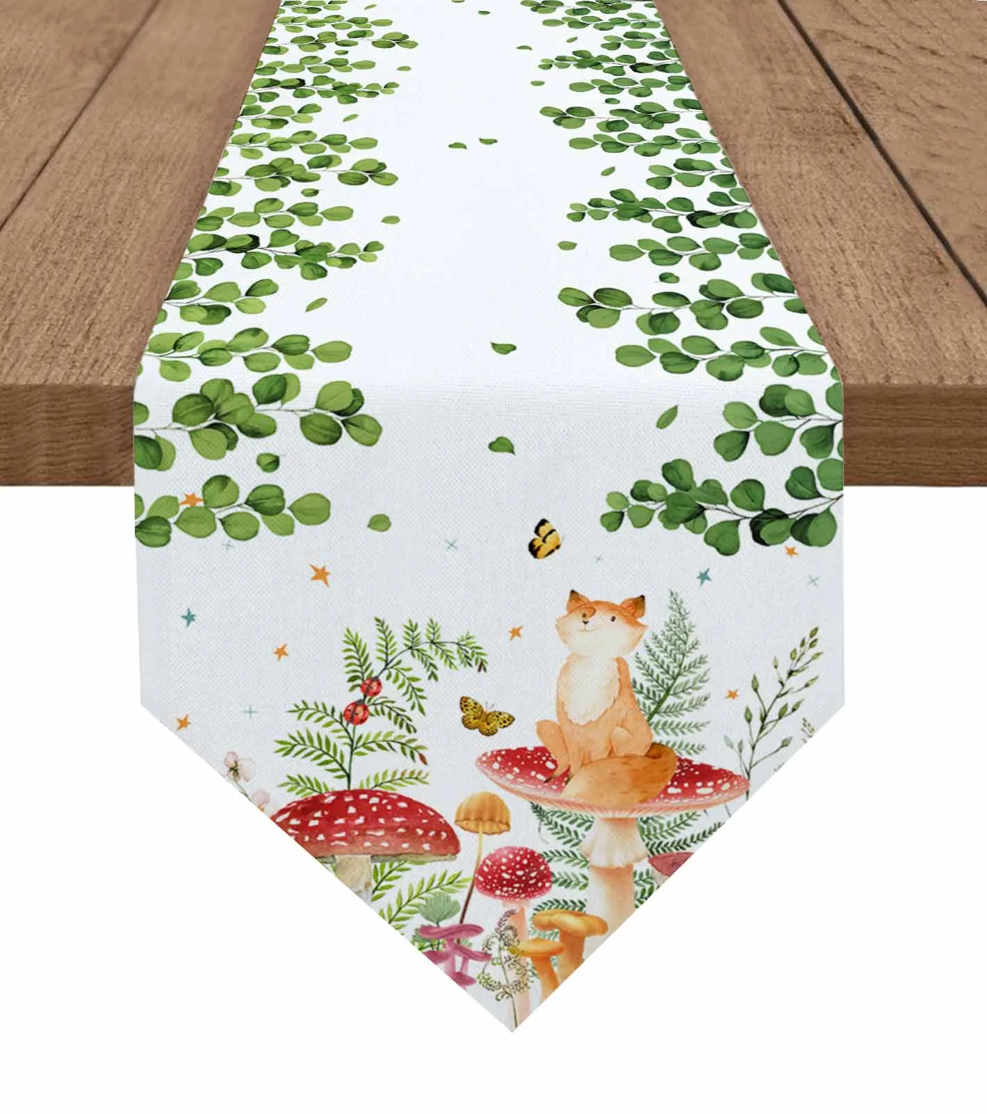 Mushroom Fern Butterfly Ladybug Fox Table Runner Wedding Party Dining Table Runner Placemat Home Kitchen Table Decor