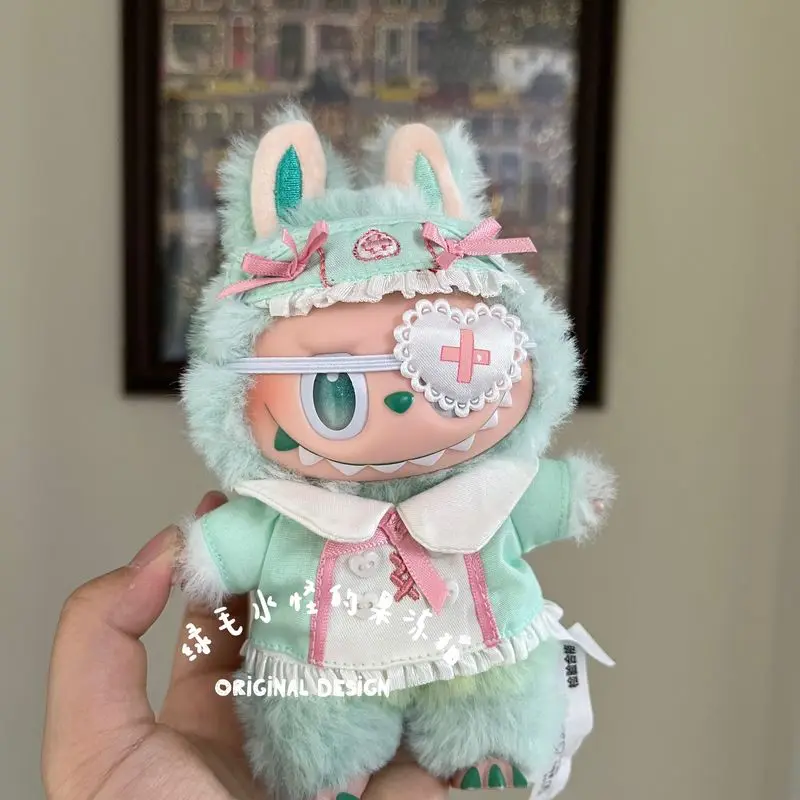 

"In Stock - Labubu 'High Alert' Doll Outfit: Calm Nurse Dress + 17cm Labubu Clothes 3.0 (Green Vinyl Accessory Set)"