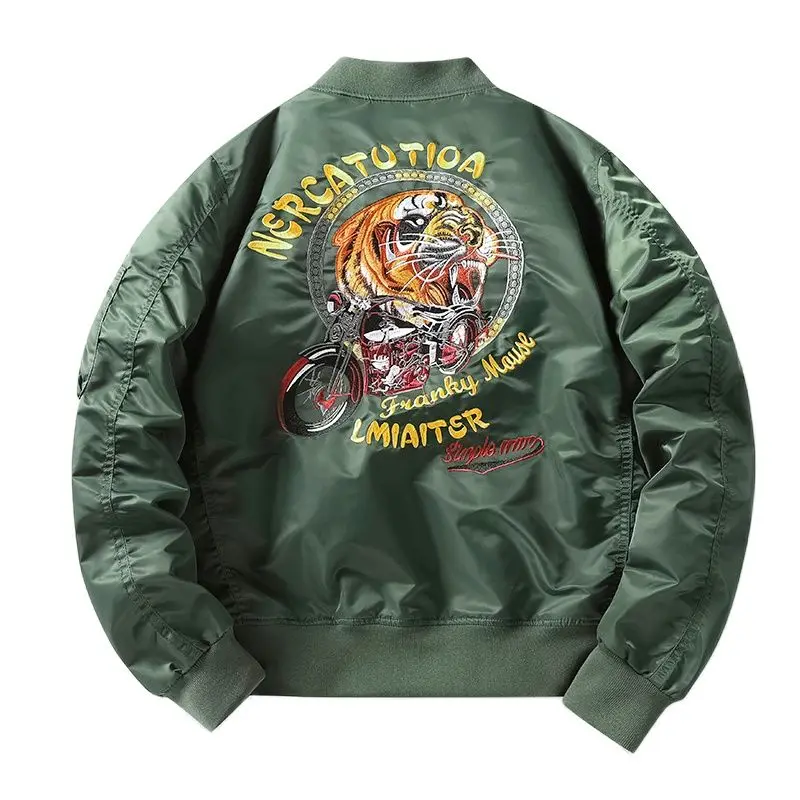 Hip Hop Baseball Jackets Streetwear Military Jacket Men\'s Brand Slim Outerwear Casual Tiger Embroidery Bomber Jackets and Coats