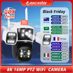 16mp 8k 10x zoom uhd wifi câmera ip ao ar livre rastreamento automático ptz quatro lentes três tela à prova dwaterproof água câmera de segurança wi-fi 360 °   Ver