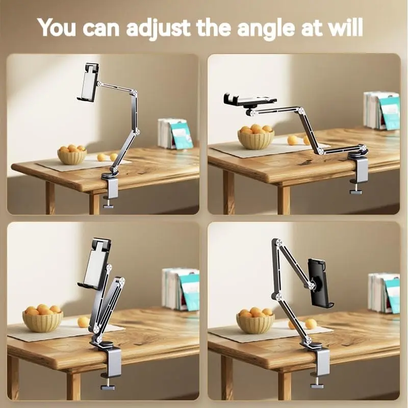 Adjustable iPad boom Arm Mount Stand, iPad Tablet Holder for Bed or Desk,  Overhead Compatible for iPad iPhone, Android Tablet